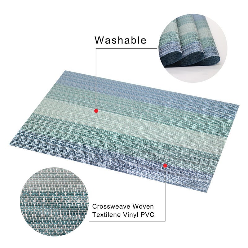 Candumy Blue Placemats for Kitchen Table Set of 8,Heat Stain Non Skid Insulation Crossweave Woven Textilene Vinyl PVC Washable Tablemats for Dinner Table - Image 5